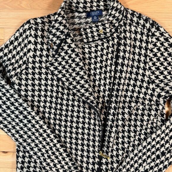 CHAPS Sweater Jacket Womens XL Black/White Long Sleeve Zip Geometric Chic Preppy - Picture 2 of 6